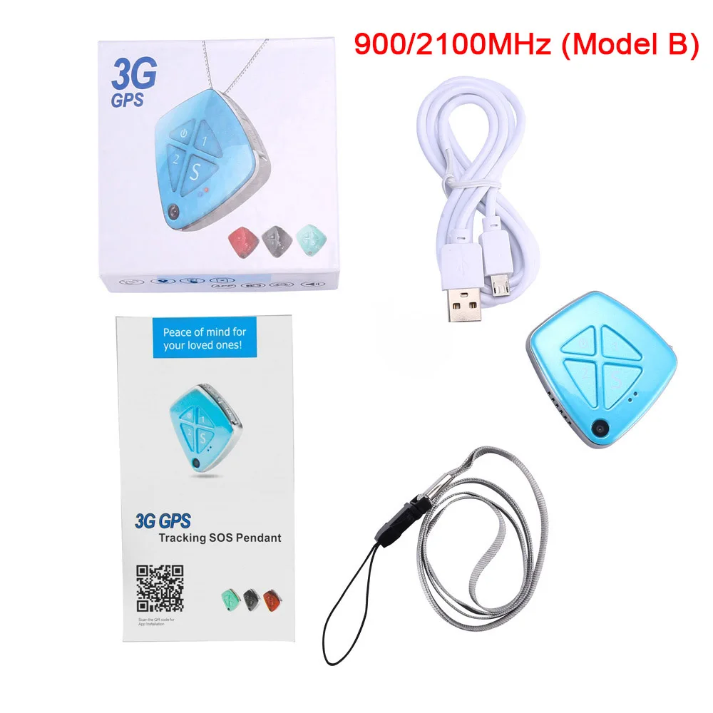 Blue B Личное ожерелье 3g мини gps трекер детская камера двухсторонний телефонный звонок Осенняя сигнализация SOS оповещение в режиме реального времени отслеживающее приложение - Цвет: Blue B