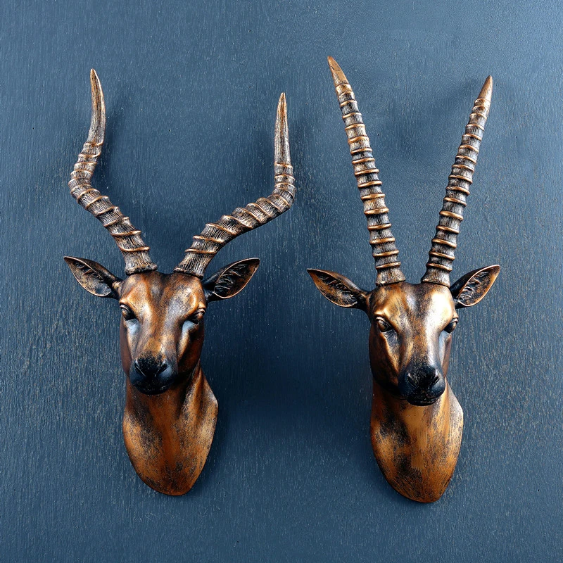 

Retro Antelope Head Creative Resin Animal Head Antelope Horn Wall Decoration Wall Hanging Ornaments Christmas Decor Best Gift