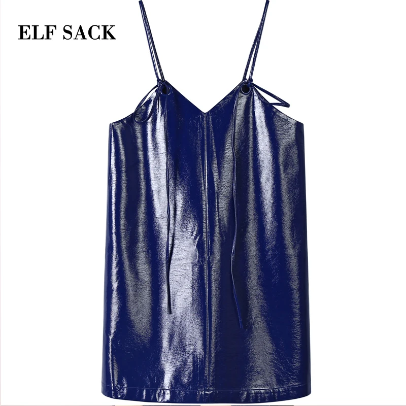 Женское винтажное платье ELF SACK синее однотонное трапециевидной формы до колена