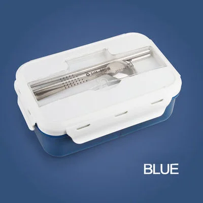 Blue Креативные студенческие микроволновые большие пластиковые квадратные тарелки Bento Box с подогревом, контейнер для еды - Цвет: Blue