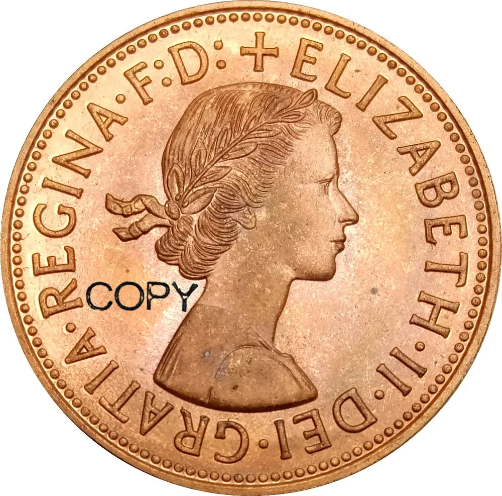 

Great Britain One 1 Penny Elizabeth II 1966 Red Copper Copy Coin Commemorative COINS