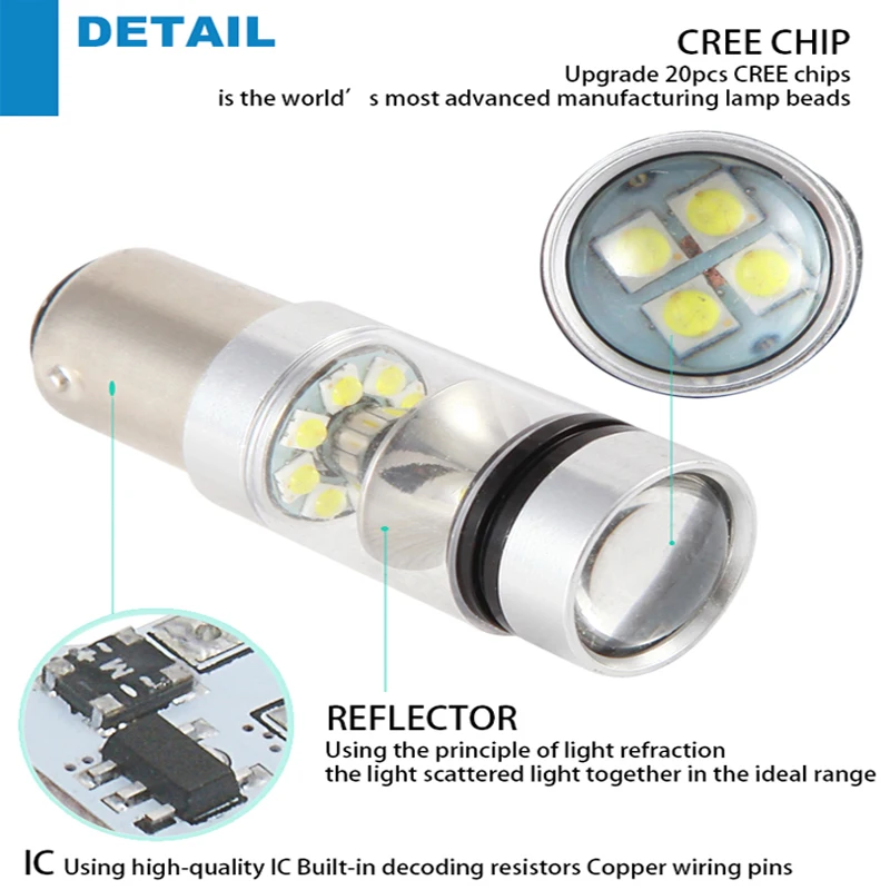Автомобиль 2 шт. H3 H4 H1 H7 светодиодный 9005 9006 H15 H16 H11 H8 1157 1156 20SMD с CREE 100 Вт головной светильник DRL 4300 К 5000 обратный туман светильник