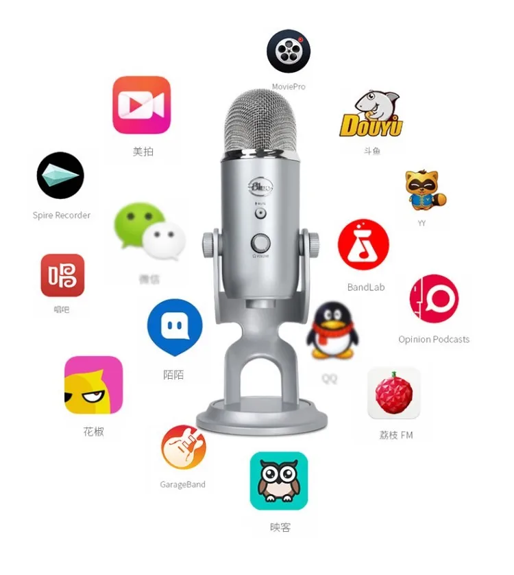 Синий USB конденсаторный микрофон Yeti для прямого вещания и записи звука с внутренней звуковой картой Plug and play