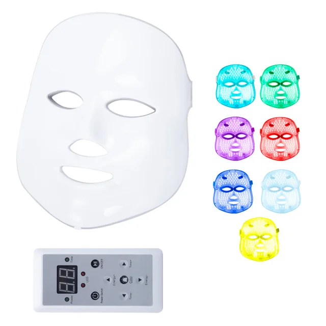 eu plug no box Светодиодный спа-маска для лица, 7 цветов, омоложение кожи, Отбеливание лица, красота, ежедневный уход за кожей, маска, светодиодный светильник, маска для красоты шеи - Цвет: eu plug no box