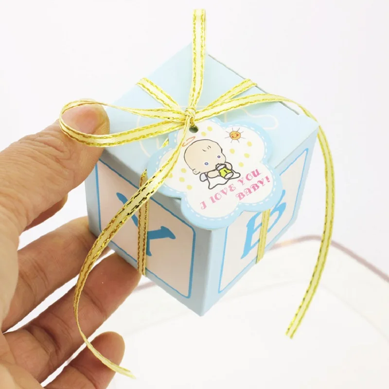 100 шт. Baby Shower вечере подарок Коробки коробка конфет с бирками и Ленты украшение партии