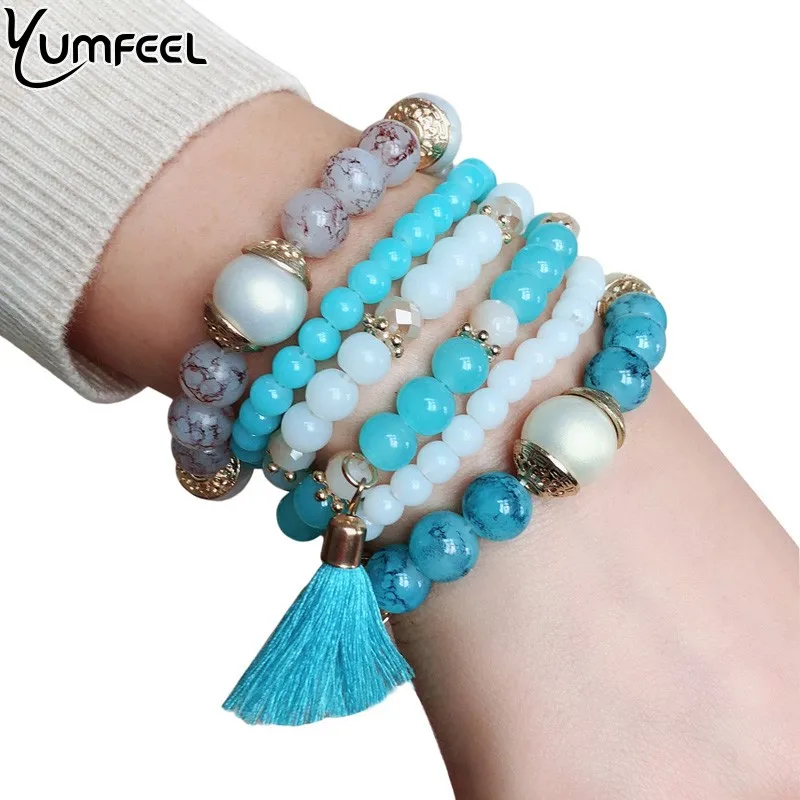 Yumfeel новый трендовый браслет с бусинами и кисточками женский ручной работы из