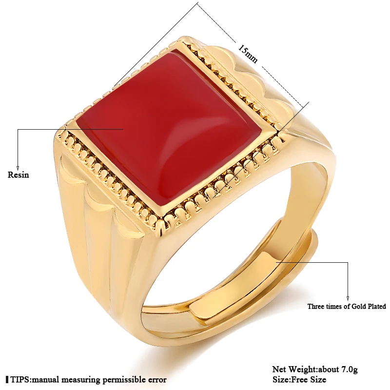 Мужское кольцо из смолы Noble Золотое с большим красным квадратным кольцом оптовая
