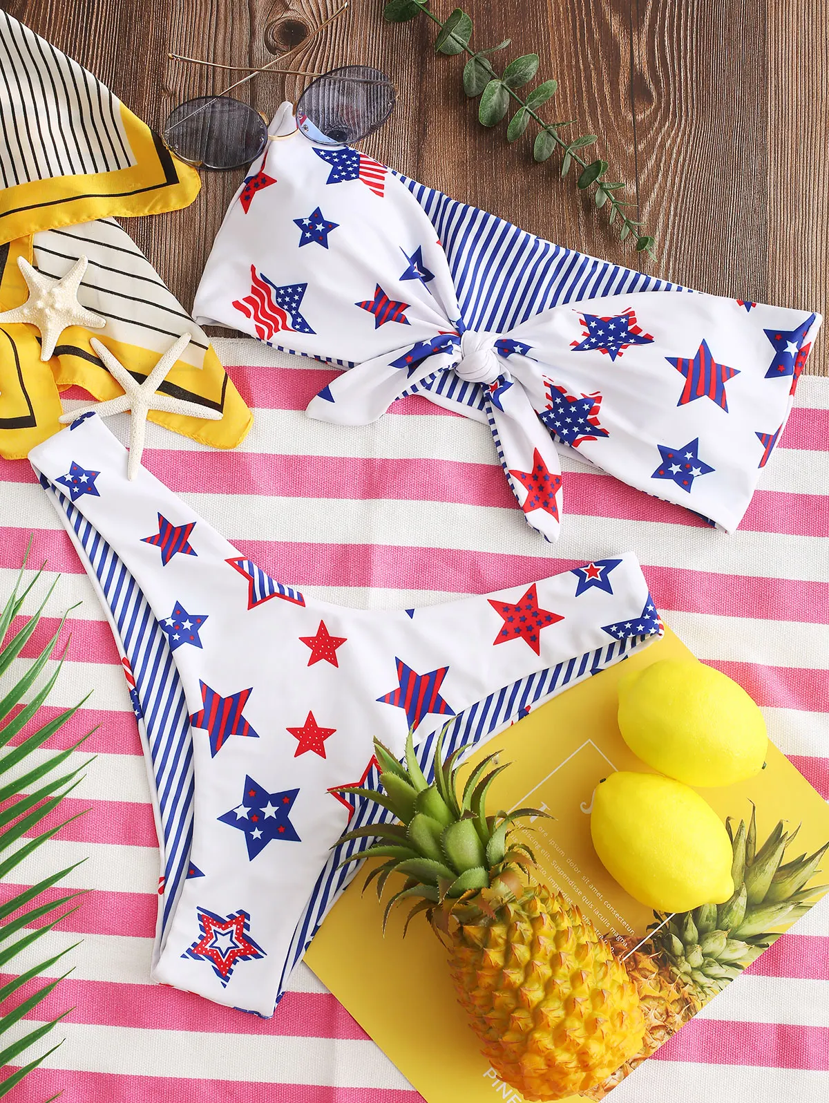 ZAFUL Реверсивное Бикини Американский Флаг Связанный Без Бретелек 2019 Женщины