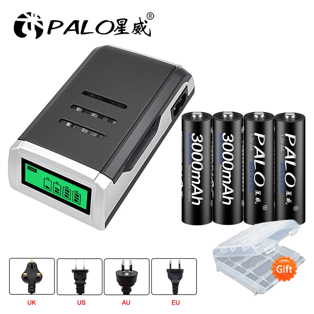 

PALO LCD smart AA battery charger for AA AAA rechargeable battery +1.2V NI-MH 3000mAh AA rechargeable batteries for camera toy