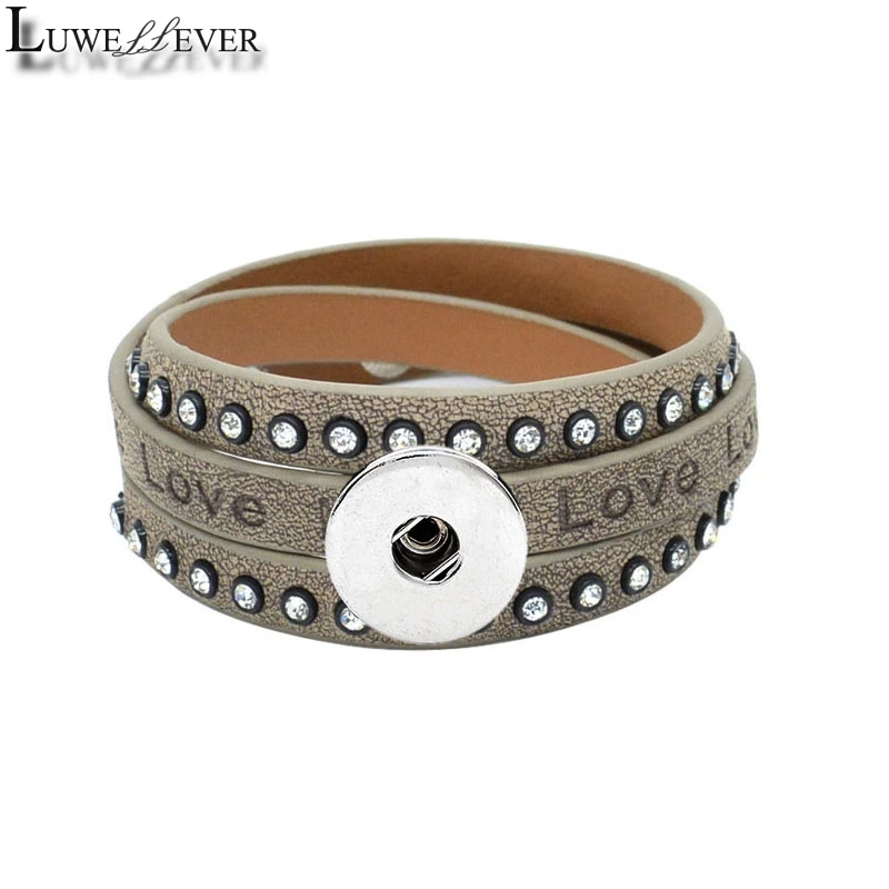 Женский и мужской браслет из ПУ кожи со сменными кристаллами|charm jewelry|18mm snaps18mm snap