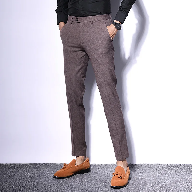 

N&B Mens Dress Pants Formal Business Office Slim Fit Pants Men 2020 Ankle-Length Trousers Male Classic Black Suit Pants SR42