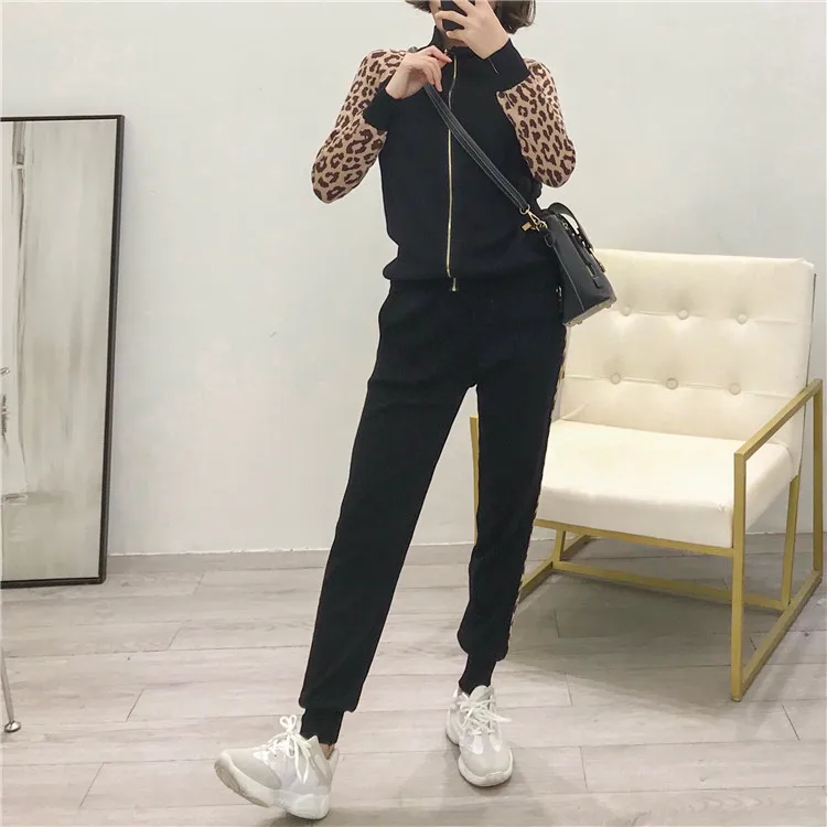 Женский трикотажный кардиган ALPHALMODA с рукавом и леопардовым принтом на молнии +
