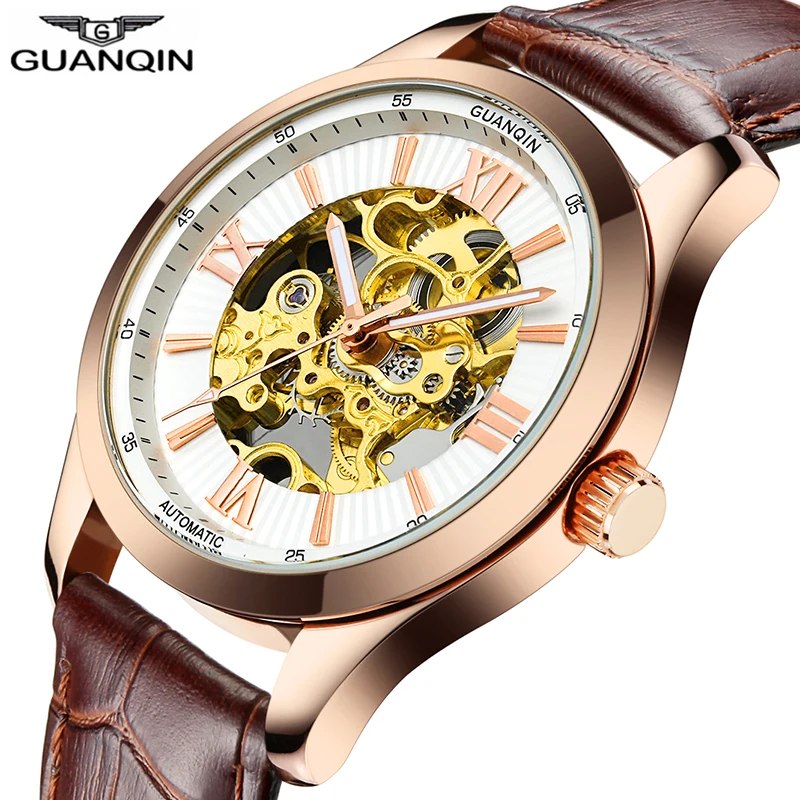 

GUANQIN 2018 Automatic watch gold waterproof Mechanical Wristwatches clock watch Skeleton Sapphire top brand Relogio Masculino