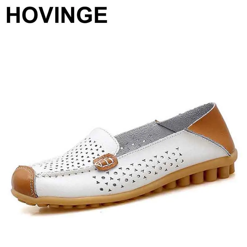 

HOVINGE Women Spring Ballet Flats Genuine Leather Loafers Square Toe Moccasins Slip On Shallow Casual Shoes Sapato Feminino