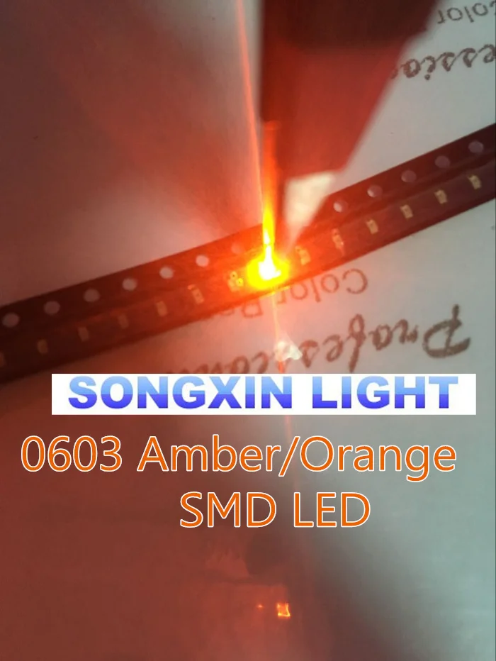 100 шт./лот 0603 оранжевый/Янтарный Smd/smt Светодиодные Сверхъяркие светильники