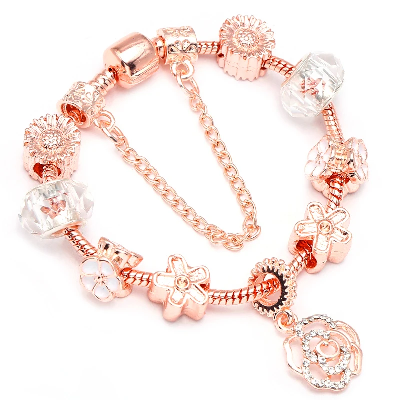 TOGORY 8 Style Rose Gold Love Beads Charm Bracelets For Girl Heart Pendant Fine Bracelet Women Brand Jewelry Dropshipping | Украшения и