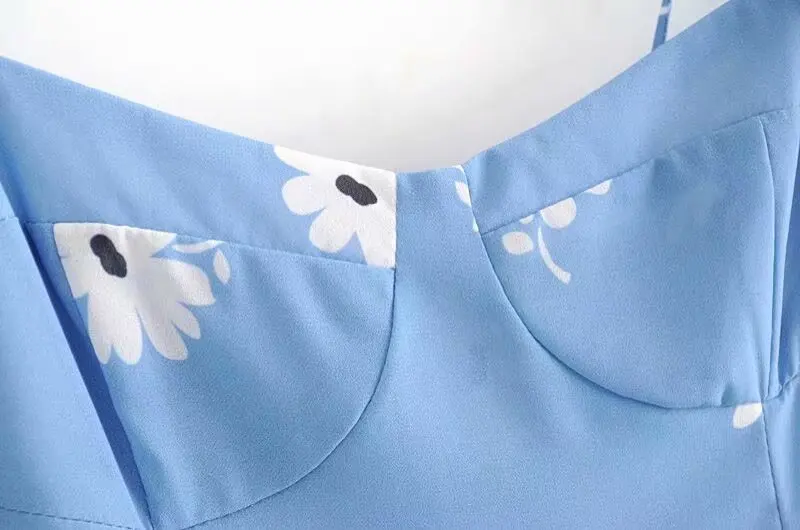 Bazaleas модное синее платье с цветочным принтом vestidos винтажное регулируемое платье миди на тонких бретелях летнее платье с разрезом от бедра Прямая поставка