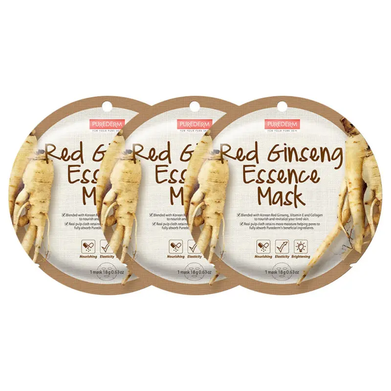 Red ginseng 3pcs PUREDERM круглая маска, 3 шт., уход за кожей, растительная маска для лица, увлажняющая маска для удаления черных точек с масляным контролем, корейская косметика - Цвет: Red ginseng 3pcs