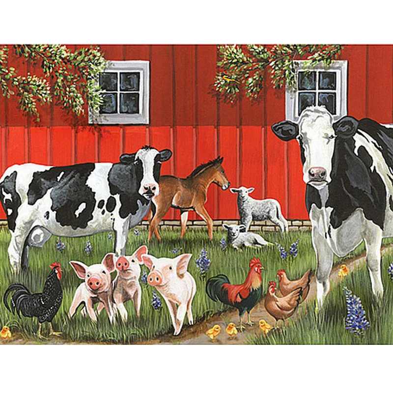 

Полная квадратная Алмазная вышивка, корова свинка ферма, алмазная живопись своими руками, наборы для вышивки крестиком, 5D, Алмазная мозаика,...