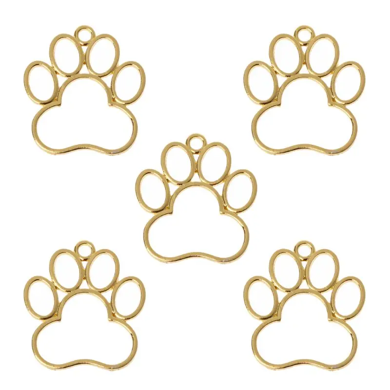 

5Pcs Pet Dog Footprint Blank Frame Pendant Open Bezel Setting UV Resin Cartoon DIY Jewelry Making Epoxy Resin Tools Metal Frame