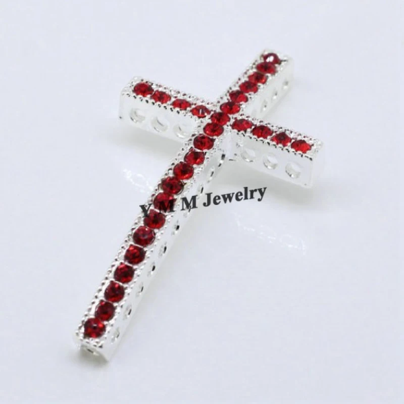 

Silver Plated 25x48mm Cross Curved Sideways Rhinestone Connectors Mix Colour Bracelet Connector Fit DIY Fashion Accessory