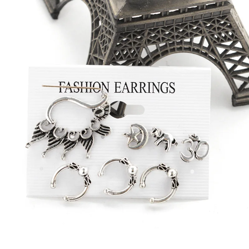 Новые серьги гвоздики в виде слона стиле панк с большим павлином Винтажный