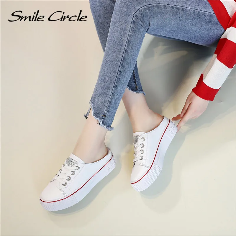 Smile circle/2019 г. весенне летние белые туфли на плоской платформе женская модная