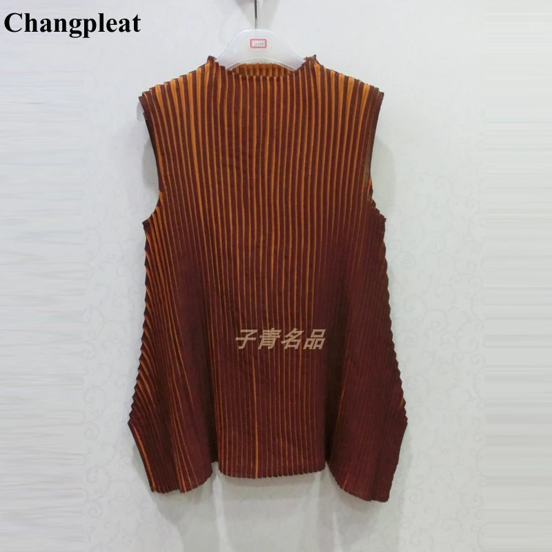 Changpleat летняя коллекция новые женские полосатые футболки Топы miяк плиссированные
