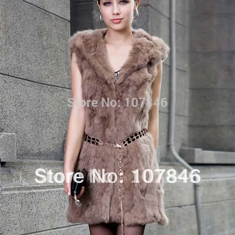 Женский меховой жилет TopFurMall из натурального кроличьего меха с капюшоном VK0024|rabbit