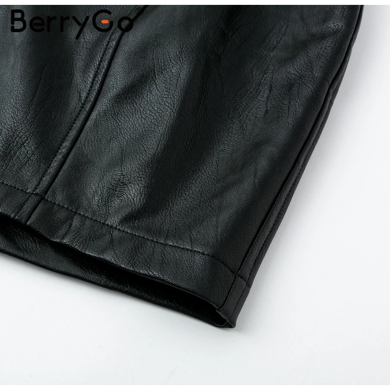 BerryGo, искусственная кожа, юбки-карандаш, Женская Нижняя юбка с высокой талией, мини-юбка на молнии,, Осень-зима, уличная одежда, черные юбки для женщин