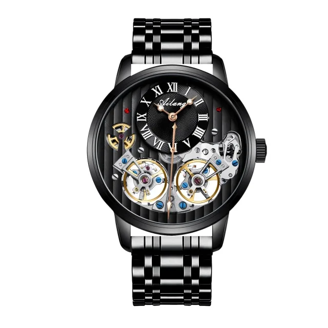 01 AILANG роскошные черные часы дорогой двойной Tourbillon Швейцария Для мужчин, часы от топ бренда, Роскошные автоматические механические часы Для мужчин - Цвет: 01