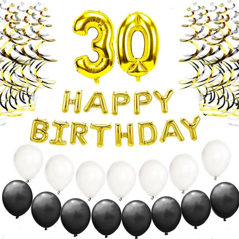 Gold Silver 30th Birthday Party Decorations Kit Happy Foil Letter Balloons 30 Years Old Anniversary Supplies Adults | Дом и сад