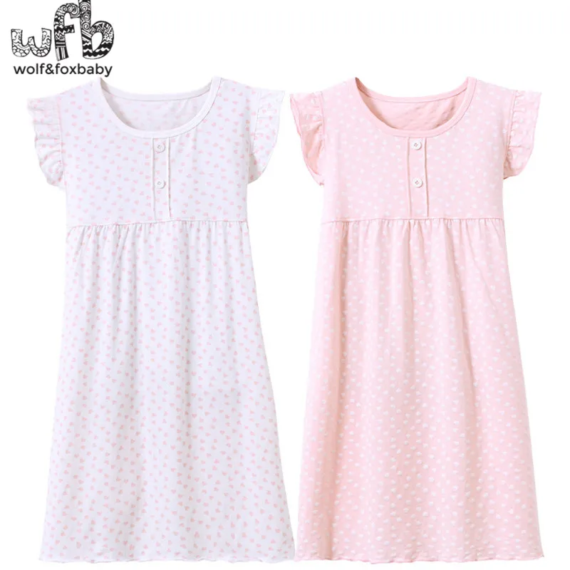 Retail 3-14 years cotton children's home wear nightdress girl baby pajamas autumn fall summer