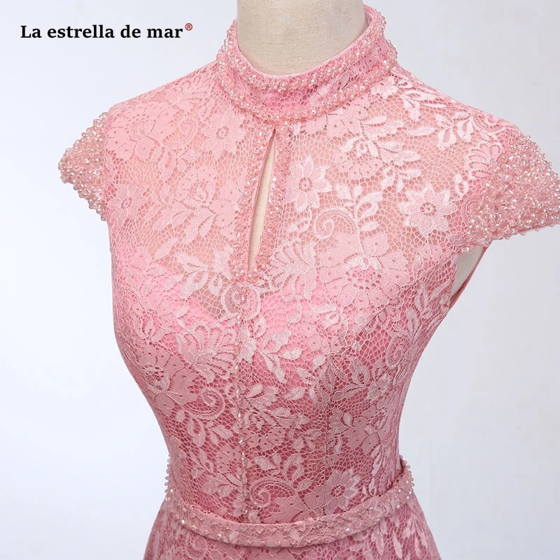 Robe demoiselle d'honneur 2021 Новый высоким кружевным воротником женское кольцо на спине