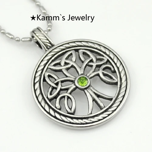 Кулон Дерево жизни зеленый горный хрусталь 316 подвеска из нержавеющей стали