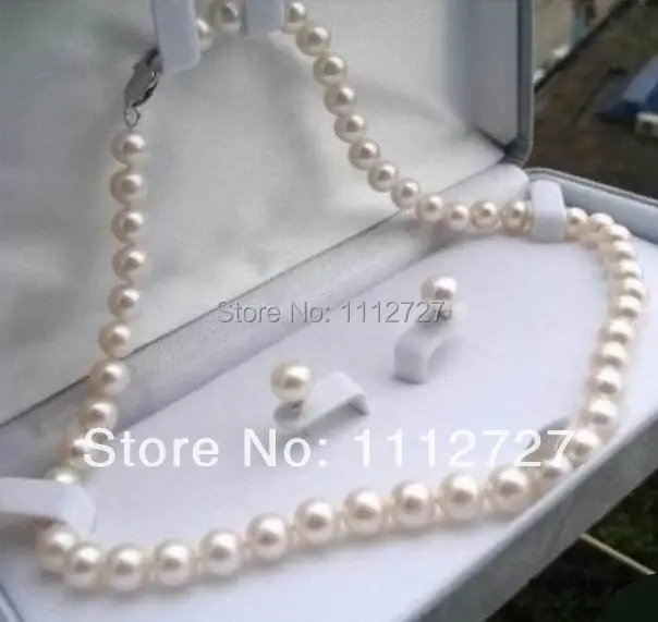 New Natural Beads Pretty 8-9mm White Tahiti Pearl Necklace 17''+Earrings DIY Jewelry Sets Gifts For Girl Women Wholesale Price |
