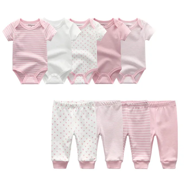 pink23 Комбинезон+ штаны, комплект унисекс, Одежда для новорожденных, 5 шт., Детский комбинезон с короткими рукавами+ штаны из 4 предметов, хлопок, мягкий комплект одежды для девочек - Цвет: pink23