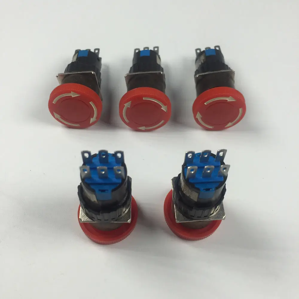5pcs Red Round Type 6 Pins Sudden Stop Pushbutton Rotate Switch LA16-22ZS | Инструменты