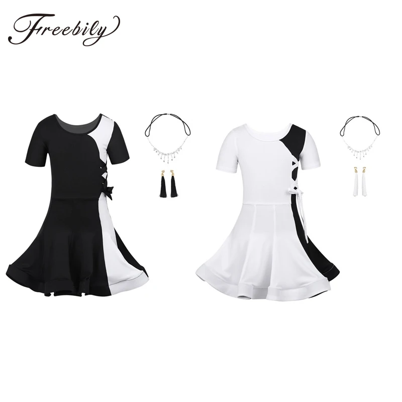 Платье для латиноамериканских конкурсов детей и подростков черно белое модное