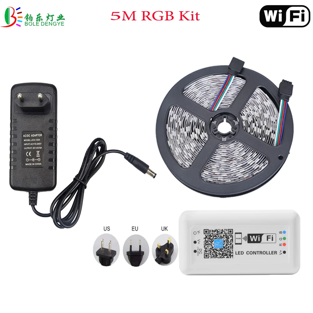 25 м wifi Светодиодная лента RGB IP65 водонепроницаемая 5050 Гибкая Диодная лента 10 м+ светодиодный беспроводной wifi контроллер мини RGB усилитель источник питания