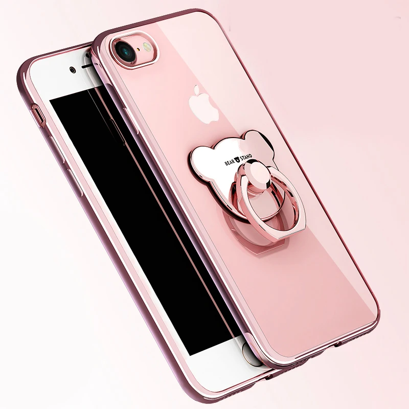 Чехол для iPhone 5 6 6S PlusCase чехлы с кольцом зеркальным медведем мягкие Роскошные