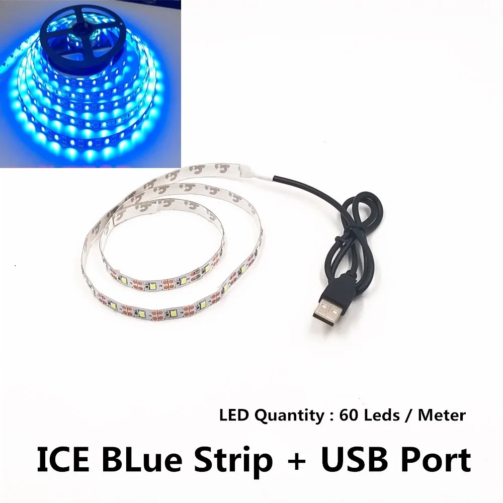 USB светодиодные ленты SMD3528 светильник 5 в адаптер гирлянда Рождественский стол Декор лампа лента для ТВ задний план светильник ing 5 в 50 см 1 м 2 м 3 м 4 м 5 м - Испускаемый цвет: Ice Blue