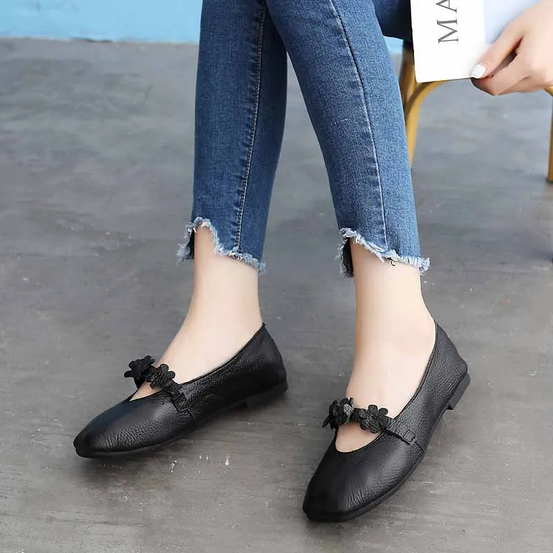 Женские туфли на плоской подошве из натуральной кожи|Обувь без каблука| |