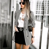 women vogue plaid blazer checkered notched collar long sleeve back split pockets elegant female office wear blazers tops