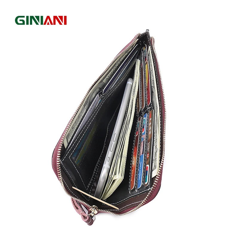 Женский однотонный ретро кошелек GINIANI простой тонкий длинный из натуральной кожи