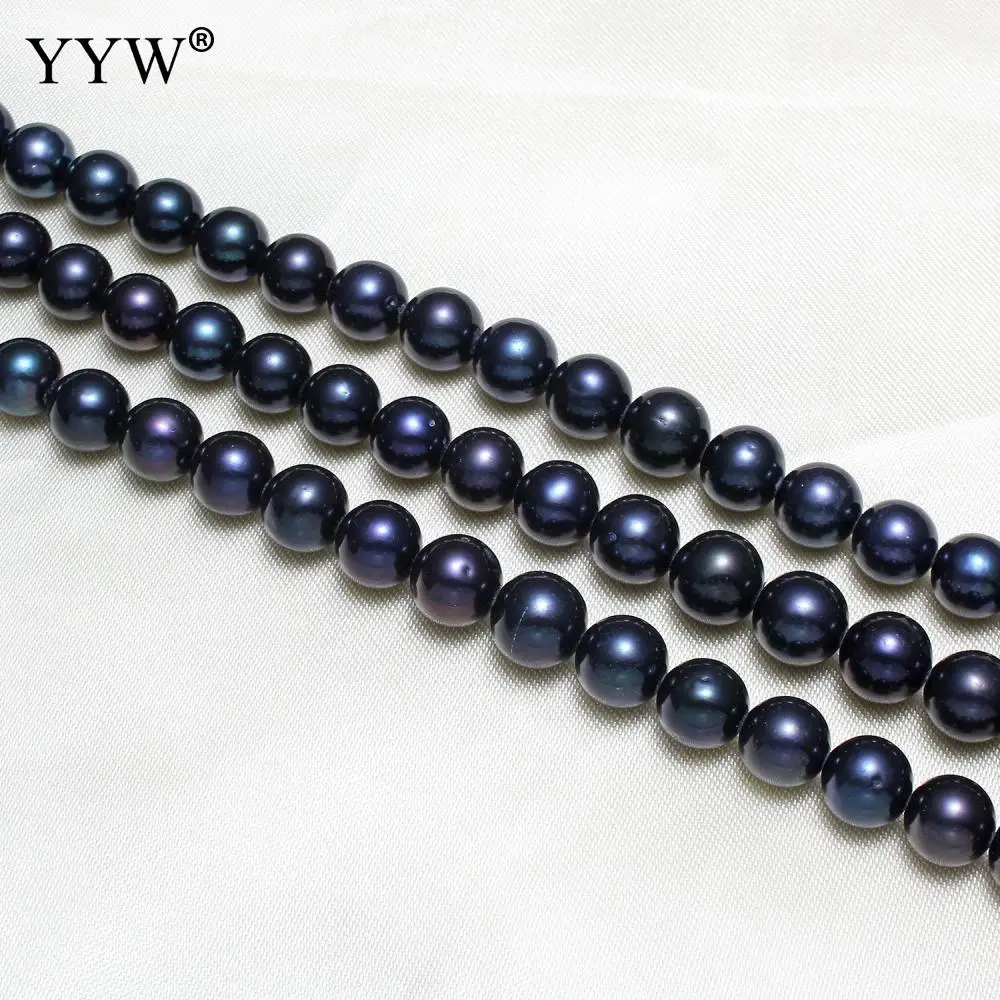 

Grade AAA 9-10mm Black Cultured Round Freshwater Pearl Natural Stone Beads For DIY Necklace Bracelet Jewelry Making 15.5"