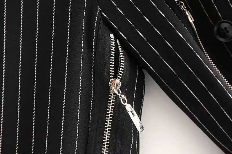 Осенние полосатые блейзеры, Женская куртка с поясом, Chaqueta Mujer Harajuku, пальто на молнии, Casaco Feminino, одежда, черная, Jaqueta