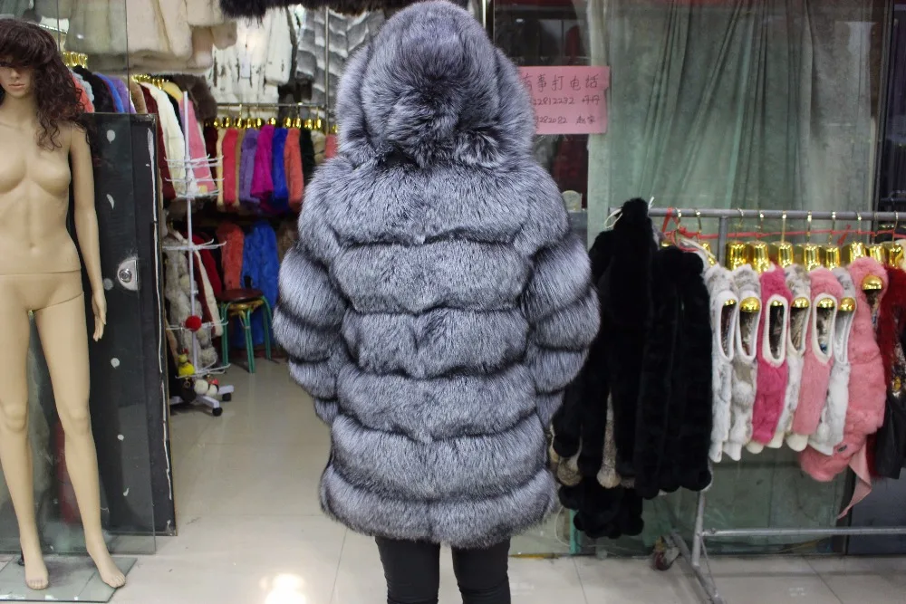Linhaoshengyue Реальные silver fox пальто с мехом длинное, с капюшоном