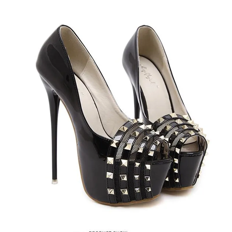 Женская Обувь 2017 Летний Новый Мода Sexy Peep Toe Платформы Заклепки Тонкий Высокого
