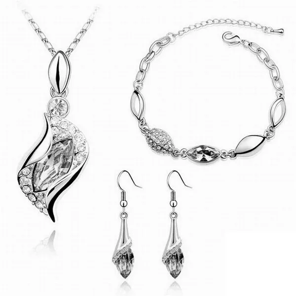 Silver White MISANANRYNE высокое качество элегантный роскошный дизайн Новая мода разноцветные Австрийские кристаллы падение ювелирные изделия, Золотая цепь наборы для женщин подарок - Окраска металла: Silver White